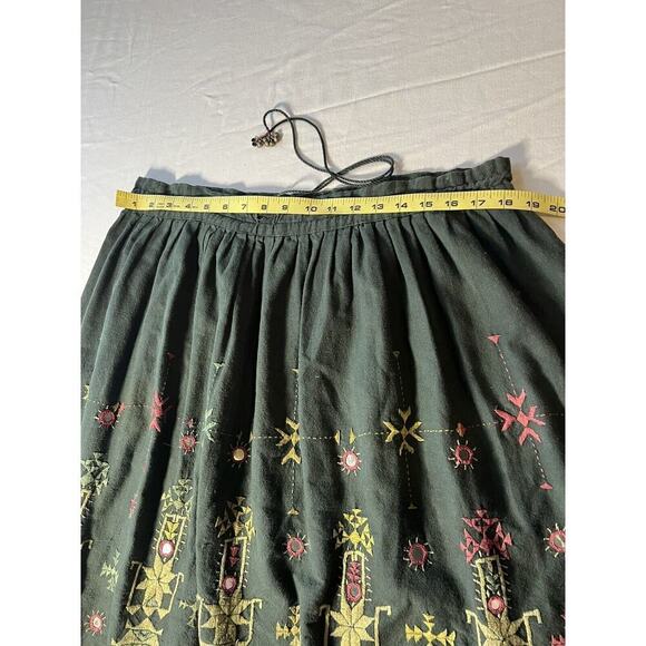 Vintage Indian Embroidered MIDI Skirt Green Fairy Celestial Mirrored Art To Wear - Picture 6 of 8
